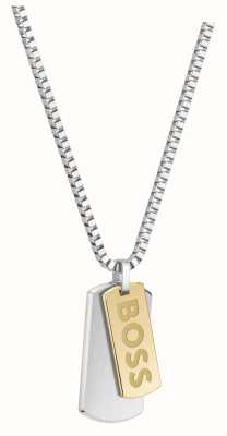 BOSS Jewellery Men's Devon Two-Tone Stainless Steel Tag Necklace 1580576