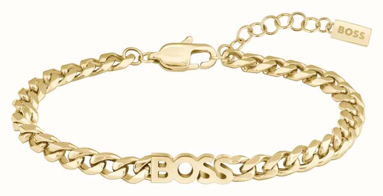 BOSS Jewellery Women's Kassy For Her Gold-Tone Stainless Steel Chain Logo Bracelet 1580593