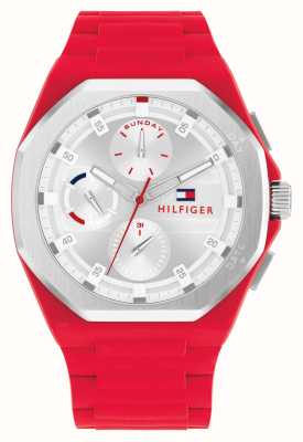 Tommy Hilfiger Men's Neo (44mm) Silver Dial / Red Silicone Strap 1792123