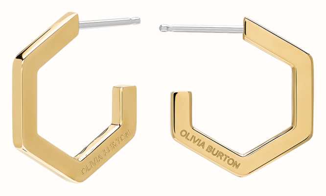 Olivia Burton Signature Honeycomb Gold-Plated Stainless Steel Hoop Stud Earrings 24100150