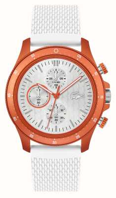 Lacoste Men's Neoheritage (42mm) Silver Chronograph Dial / White Silicone Strap 2011329