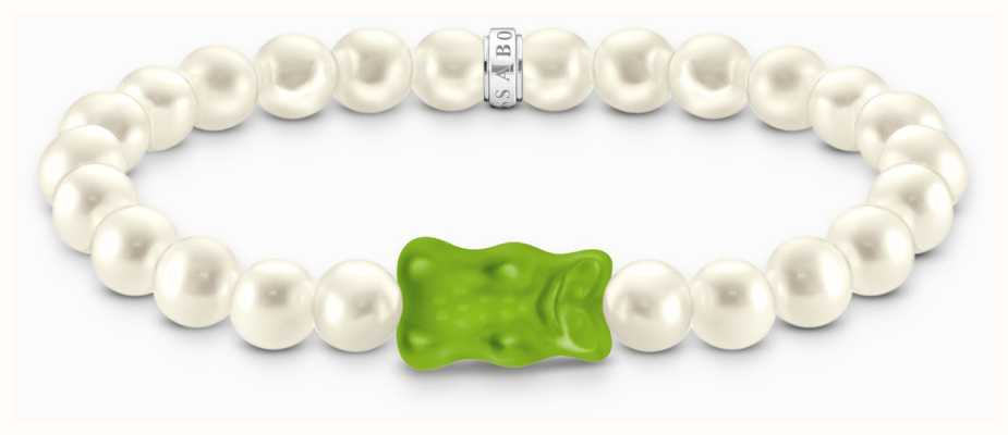 Thomas Sabo x HARIBO Green Goldbear Beaded Pearl Bracelet 17cm A2154-017-6-L17