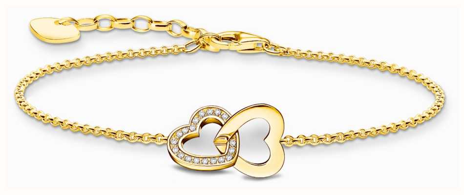 Thomas Sabo Intertwined Hearts White Crystals Gold-Plated Sterling Silver Bracelet 19cm A2163-414-14-L19V