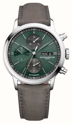 Baume & Mercier Classima Chronograph Automatic (42mm) Green Sunburst Dial / Brown-Grey Suede Calf Leather Strap M0A10783