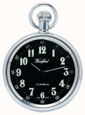 Woodford Mechanical Open-faced Pocket Watch Stainless Steel Black Dial 1040