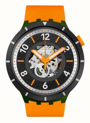 Swatch Power of Nature FALL-IAGE (47mm) Black Skeleton Dial / Orange Silicone Strap SB03G107