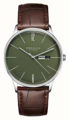 STERNGLAS Berlin Quartz (38mm) Olive Green Dial / Brown Leather Strap S01-BE08-HE05
