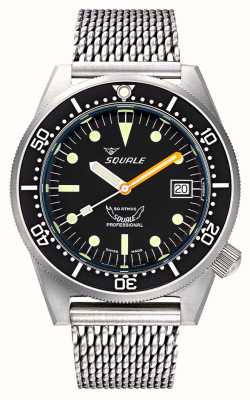 Squale 1521 Militaire Blasted (42mm) Black Dial / Stainless Steel Mesh 1521BKBL.ME20