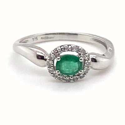 9c White Gold Emerald Diamond Ring JM6414