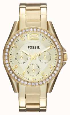 Fossil Women's Riley | Gold Dial | Crystal Set | Gold Stainless Steel Bracelet ES3203