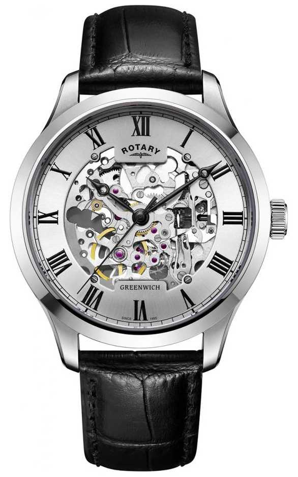 Rotary GS02940/06 Men's Skeleton Automatic Leather Watch