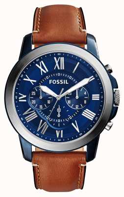 Fossil Men's Grant | Blue Chronograph Dial | Brown Leather Strap FS5151
