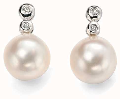 Elements Gold 9ct White Gold Diamond And  Pearl Drop Earrings GE896W