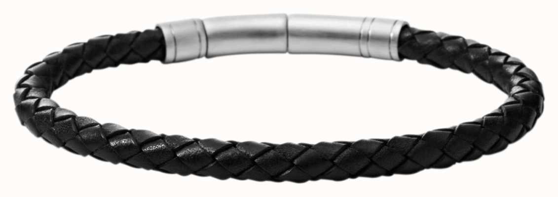 Fossil Men's Black Leather Stainless Steel Bracelet JF00510797