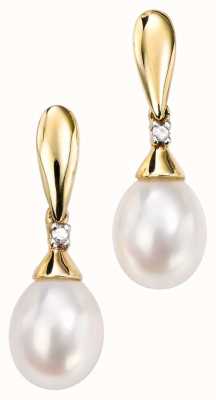 Elements Gold 9k Yellow Gold Diamond Pearl Drop Earrings GE780W