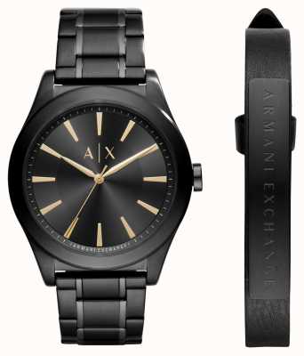 Armani Exchange Men's Watch and Bracelet Gift Set | Black Dial | Black Stainless Steel AX7102