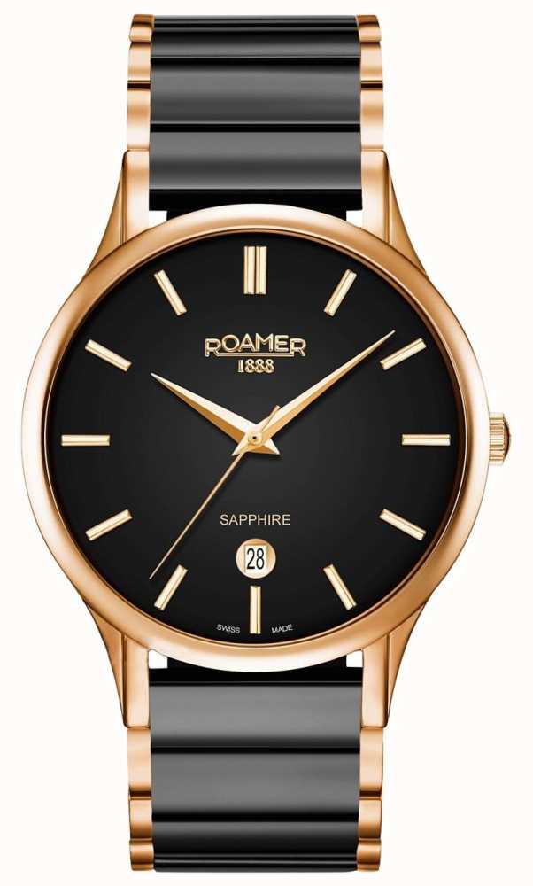 Roamer Mens CLine Black Ceramic Watch Rose Gold Case 657833495560 First Class Watches™