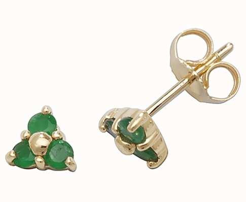 James Moore TH 9k Yellow Gold 3 Stone Emerald Stud Earrings ED240E