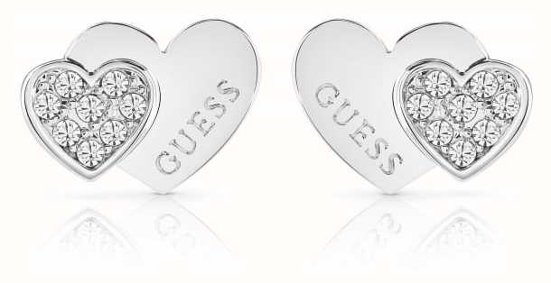 Guess Me And You Silver Heart Studded Earrings UBE84118