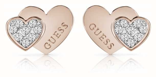 Guess Me And You Rose Gold Heart Studded Earrings UBE84120