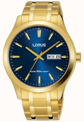 Lorus Gold PVD Plated Gold Case Blue Dial Day & Date Display RXN62DX9