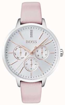 BOSS Silver Dial Day & Date Sub Dial Crystal Set Pink Leather 1502419
