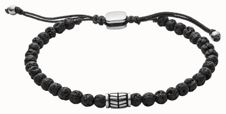 Fossil Men's Semi-Precious Black Bead Stainless Steel Bracelet JF02887040