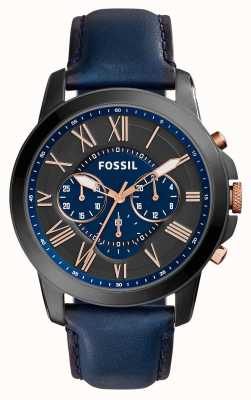 Fossil Men's Grant | Blue Dial | Blue Leather Strap FS5061