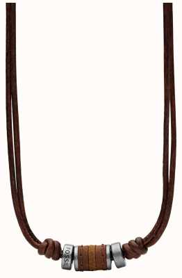 Fossil Men's Leather and Stainless Steel Necklace JF00899797