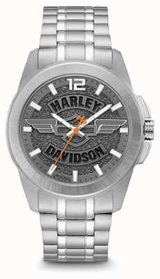 Harley Davidson Logo Print Dial Silver Stainless Steel Case And Bracelet 76A157