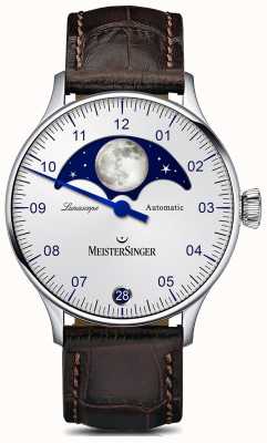 MeisterSinger Pangaea Lunascope Silver Dial Brown Leather Strap LS901