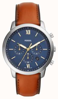 Fossil Men's | Blue Chronograph Dial | Brown Leather Strap Watch FS5453