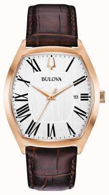 Bulova Men's Classic Rectangle Dial Brown Leather Watch 97B173