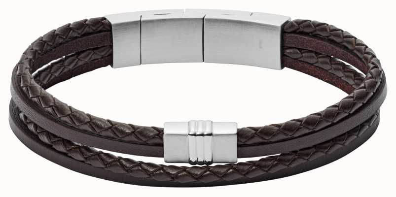 Fossil Men's Brown Leather and Stainless Steel Bracelet JF02934040