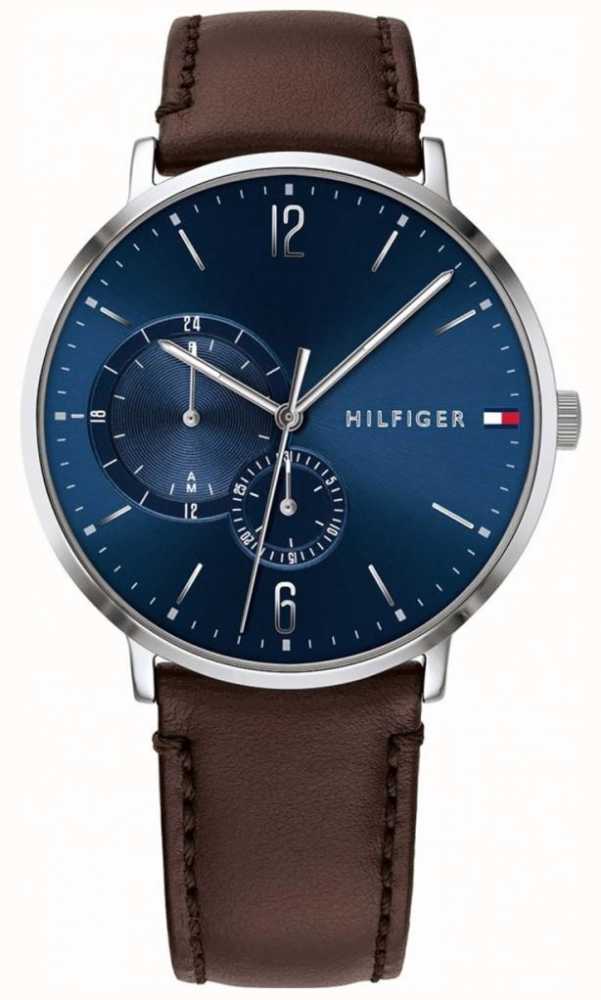 tommy hilfiger multi dial red leather strap watch