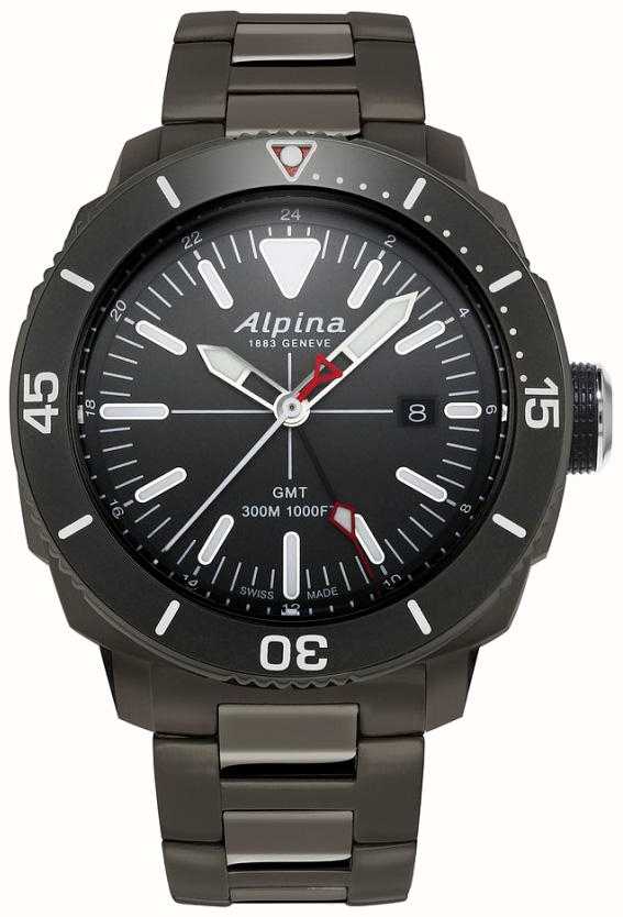 Alpina Mens Seastrong Diver GMT Watch  subsequent to Black Titanium  