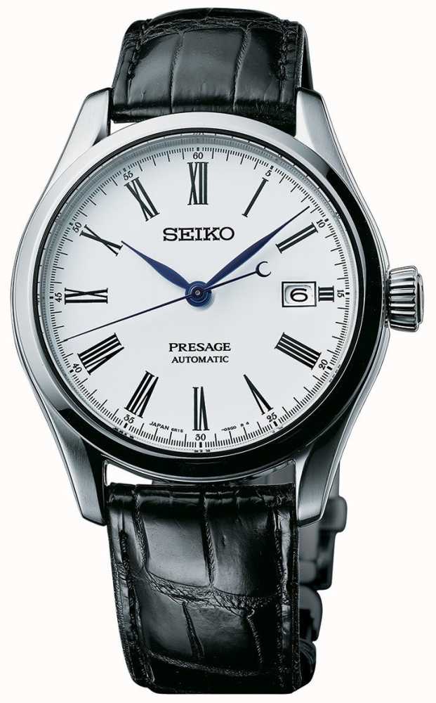 Seiko Presage Men's Automatic White Dial Black Leather Strap SPB047J1 -  First Class Watches™
