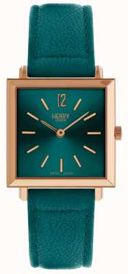 Henry London Heritage Womens Petite Square Watch Green HL26-QS-0258