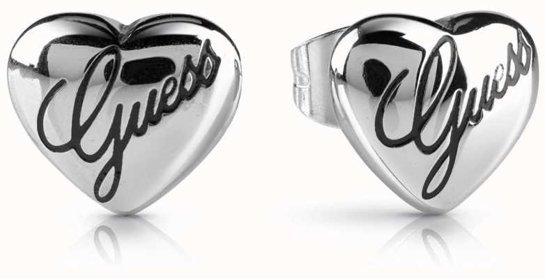 Guess Never Without You Logo Heart Stud Earrings Silver UBE28066