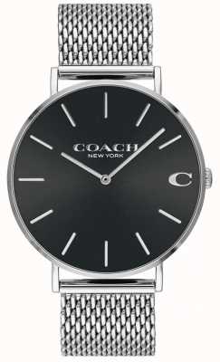 Coach Men's Charles Silver Mesh Bracelet Black Dial 14602144