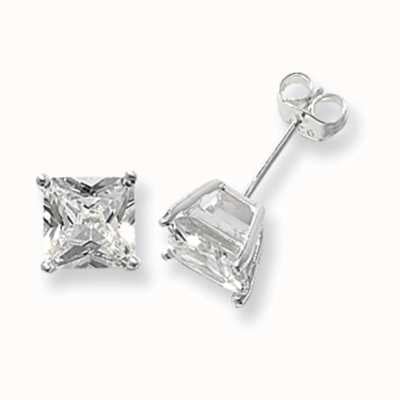 James Moore TH Silver Square Cubic Zirconia Stud Earrings 7 mm G5146CZ