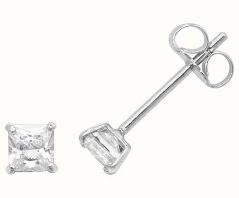 James Moore TH 9ct White Gold Square Cubic Zirconia Stud Earrings ES466W