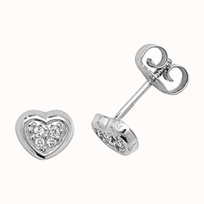 James Moore TH 9ct White Gold Cz Heart Stud Earrings ES291W