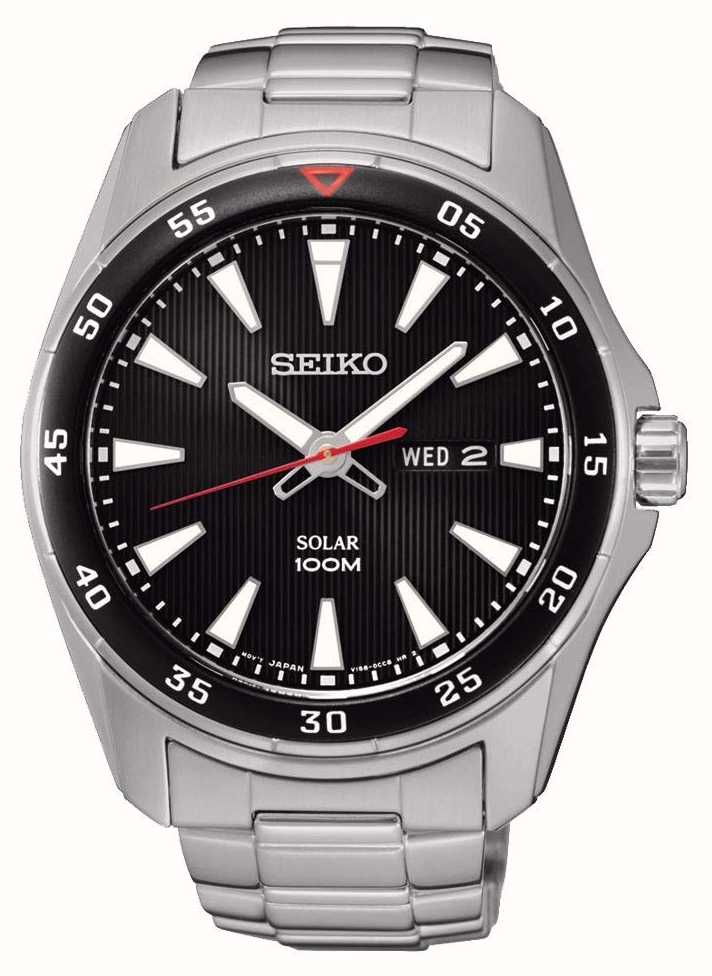 Seiko Mens Solar Stainless Steel Bracelet Black Dial SNE393P1 - First ...