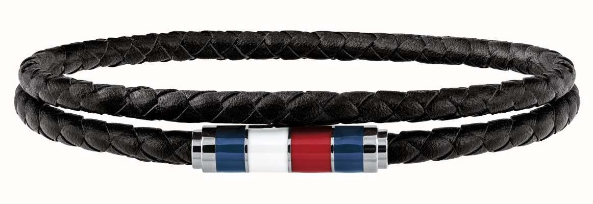 Tommy Hilfiger Men's Black Leather Double Wrap Bracelet 40cm Approx 2790056