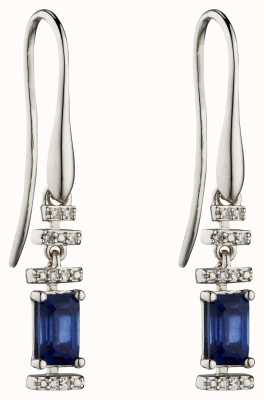 Elements Gold 9k White Gold Sapphire Diamond Deco Drop Earrings GE2302L
