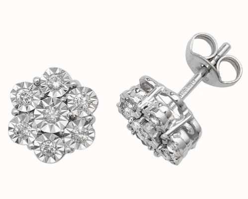James Moore TH 9k White Gold Illusion Set Diamond Flower Stud Earrings ED161W