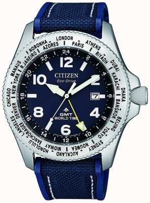Citizen Men's Eco-Drive Promaster GMT Blue Dial Blue Canvas Strap Watch BJ7100-15L