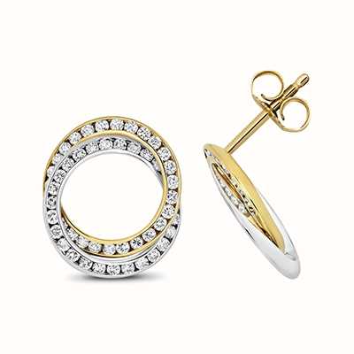 James Moore TH 18k White and Yellow Gold Diamond Circle Stud Earrings EDQ319