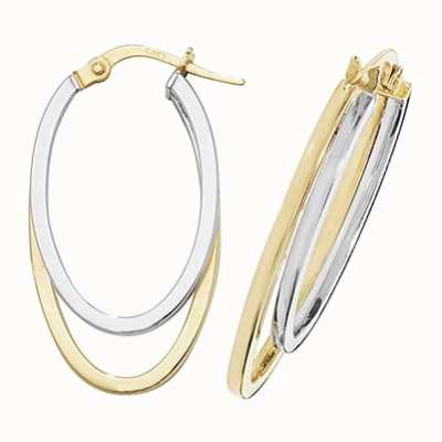James Moore TH 9k Yellow and White Gold Oval Hoop Earrings ER1013